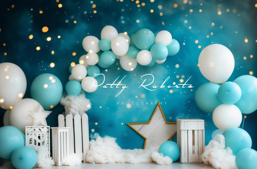 Kate Cake Smash Blue White Balloon Star Light Backdrop Designed by Patty Robert - Image 4