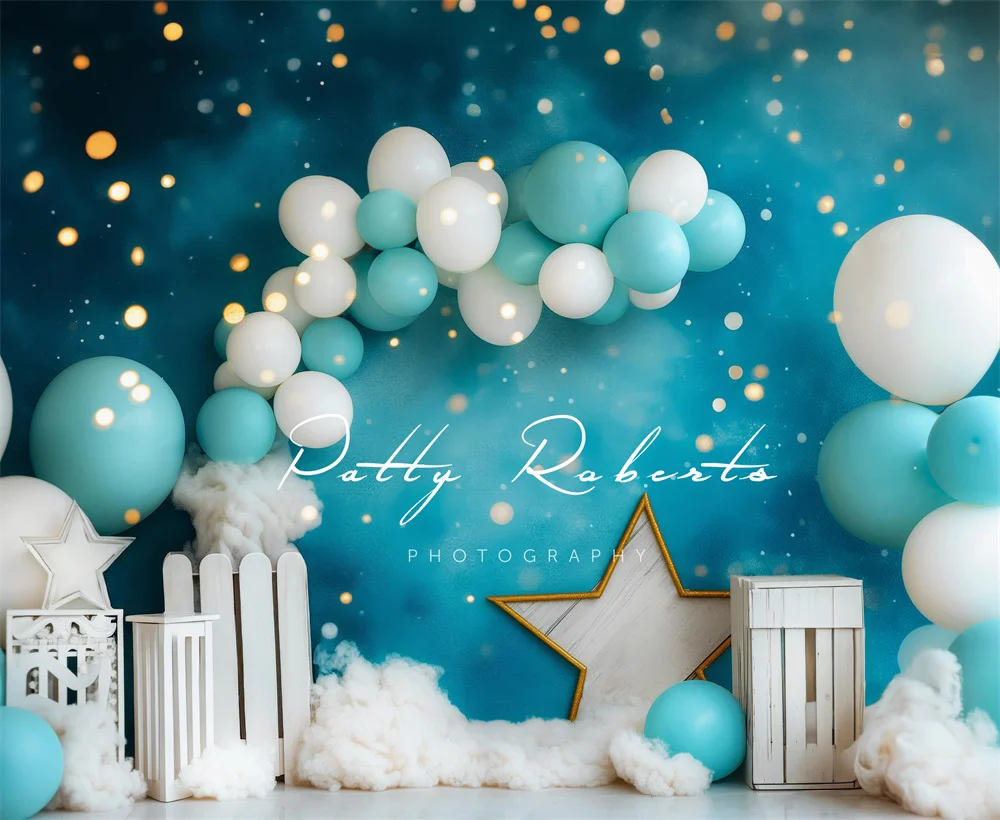 Kate Cake Smash Blue White Balloon Star Light Backdrop Designed by Patty Robert - Image 5