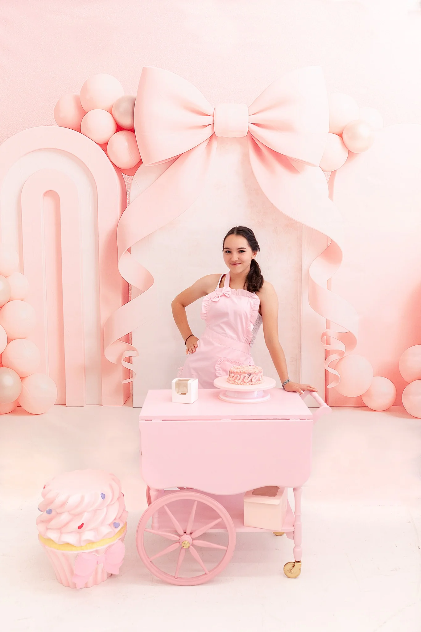 Kate Cake Smash Bow Pink Balloon Arch Backdrop Designed by Ashley Paul - Image 11