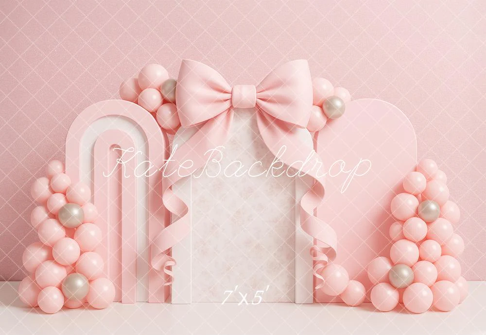 Kate Cake Smash Bow Pink Balloon Arch Backdrop Designed by Ashley Paul - Image 2