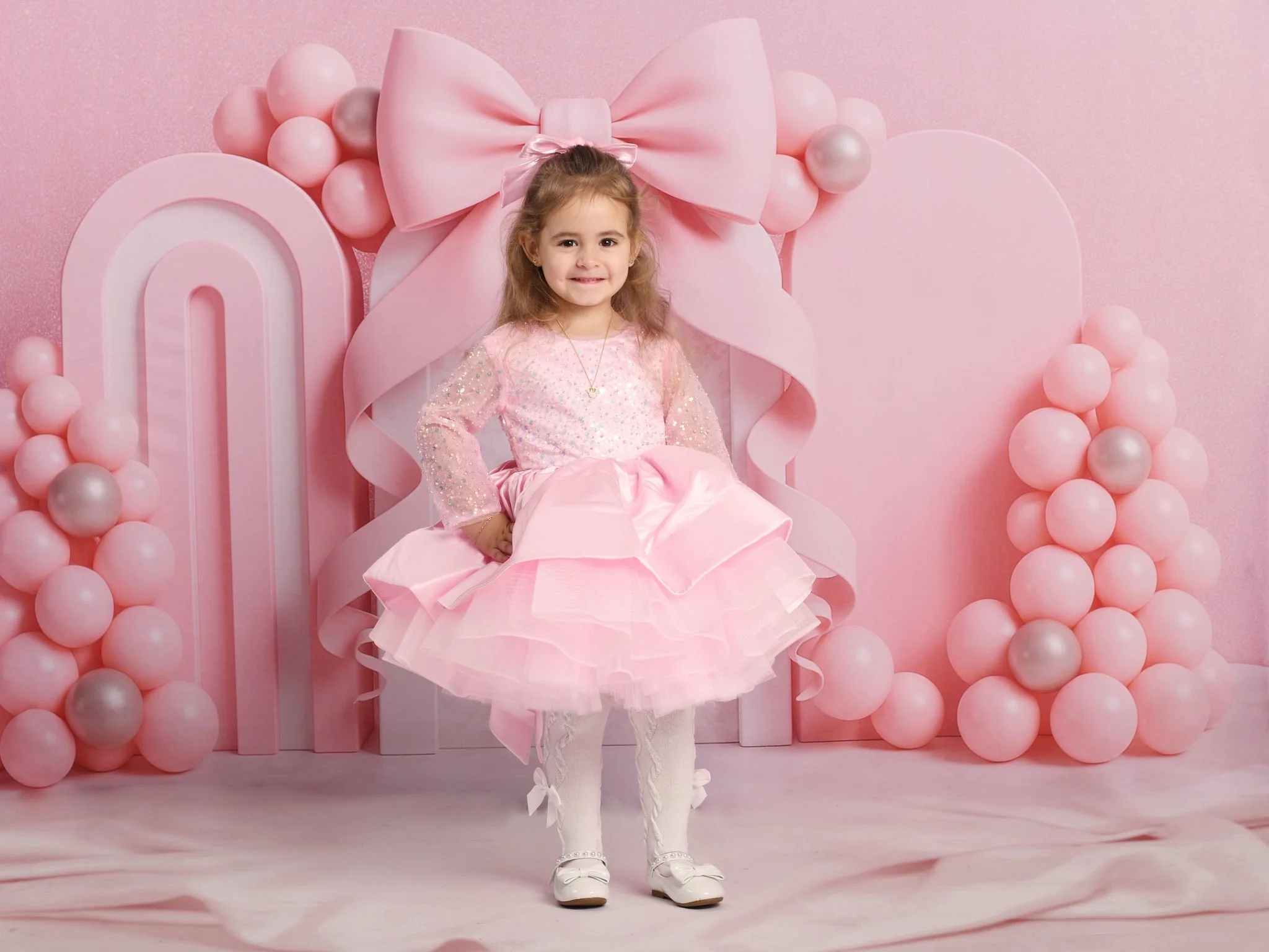 Kate Cake Smash Bow Pink Balloon Arch Backdrop Designed by Ashley Paul - Image 4