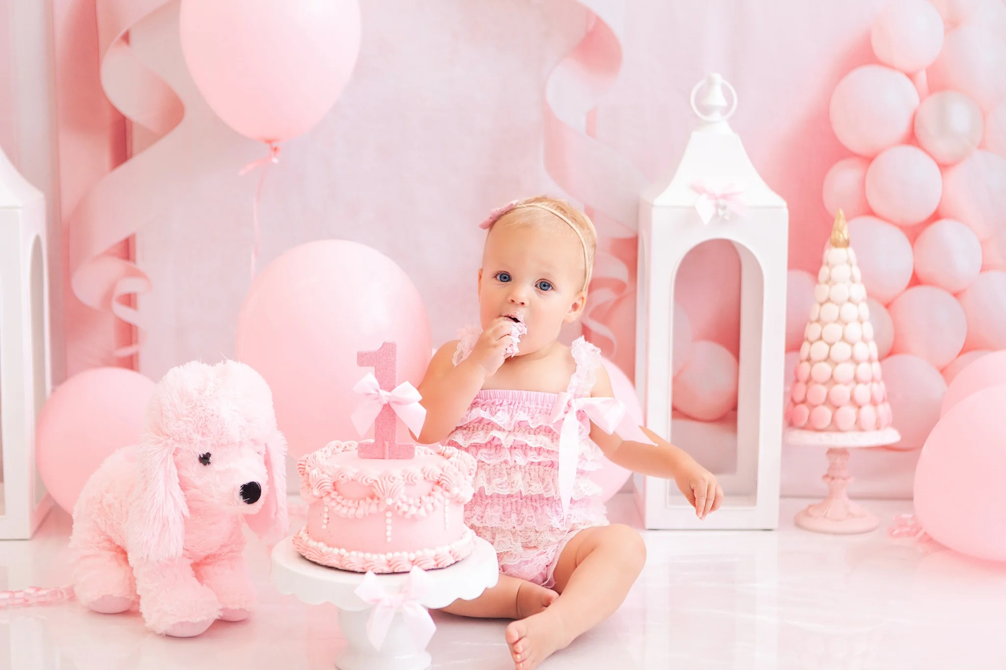 Kate Cake Smash Bow Pink Balloon Arch Backdrop Designed by Ashley Paul - Image 6