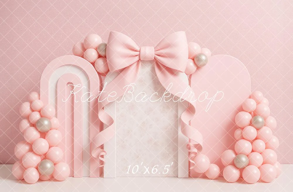Kate Cake Smash Bow Pink Balloon Arch Backdrop Designed by Ashley Paul - Image 9