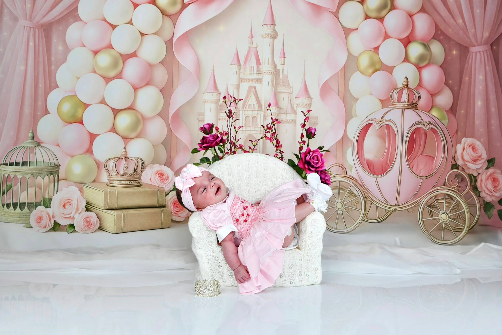 Kate Cake Smash Castle Pink Princess Carriage Backdrop Designed by Ashley Paul - Image 6