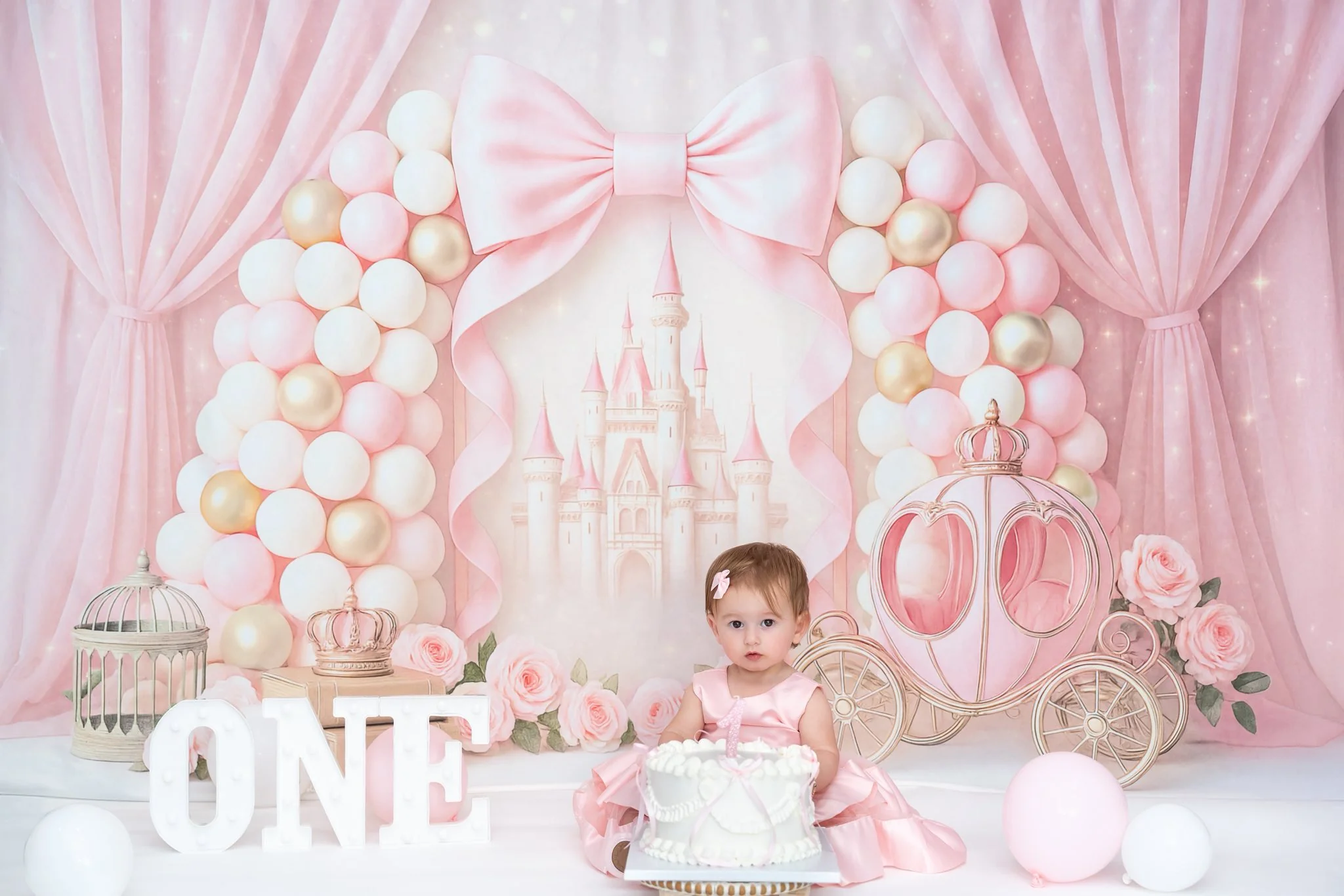 Kate Cake Smash Castle Pink Princess Carriage Backdrop Designed by Ashley Paul - Image 7