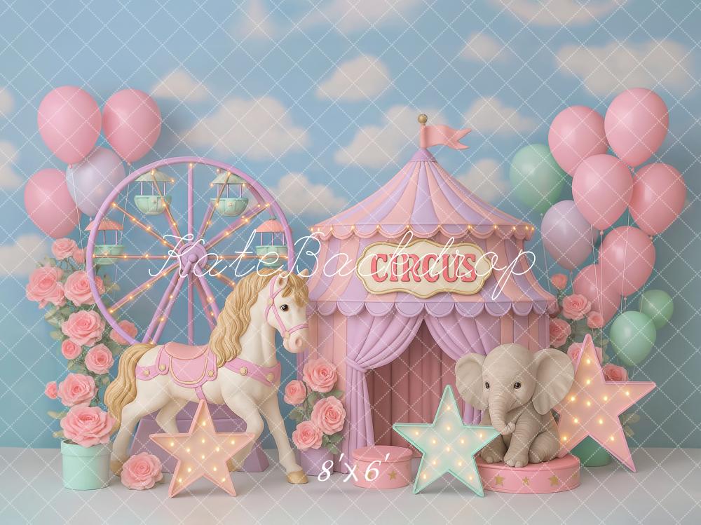 Kate Cake Smash Circus Carousel Elephant Backdrop Designed by Ashley Paul - Image 3