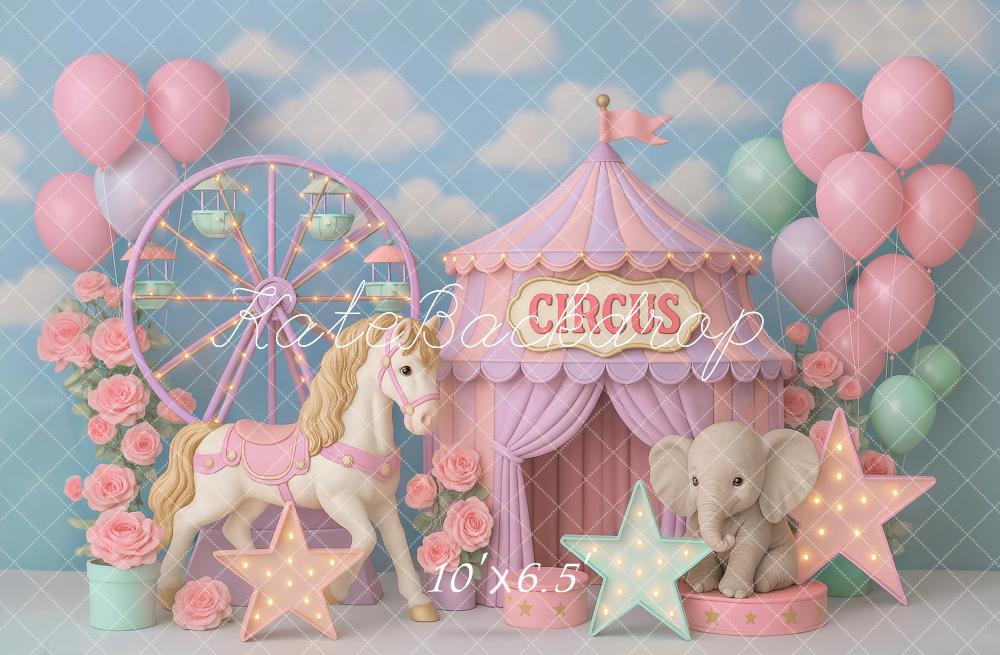 Kate Cake Smash Circus Carousel Elephant Backdrop Designed by Ashley Paul - Image 4