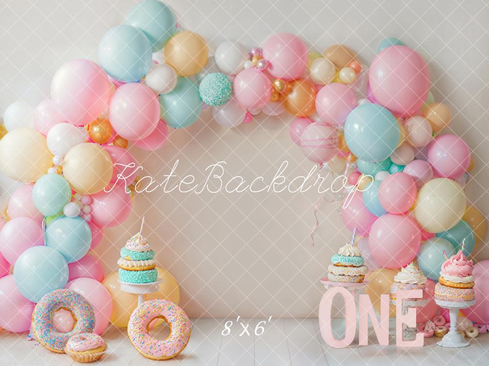 Kate Cake Smash Donut Pastel Balloon Arch Backdrop Designed by Emetselch - Image 3