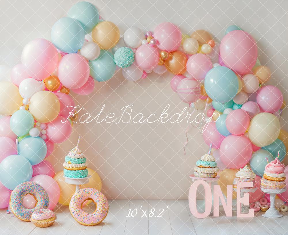 Kate Cake Smash Donut Pastel Balloon Arch Backdrop Designed by Emetselch - Image 5