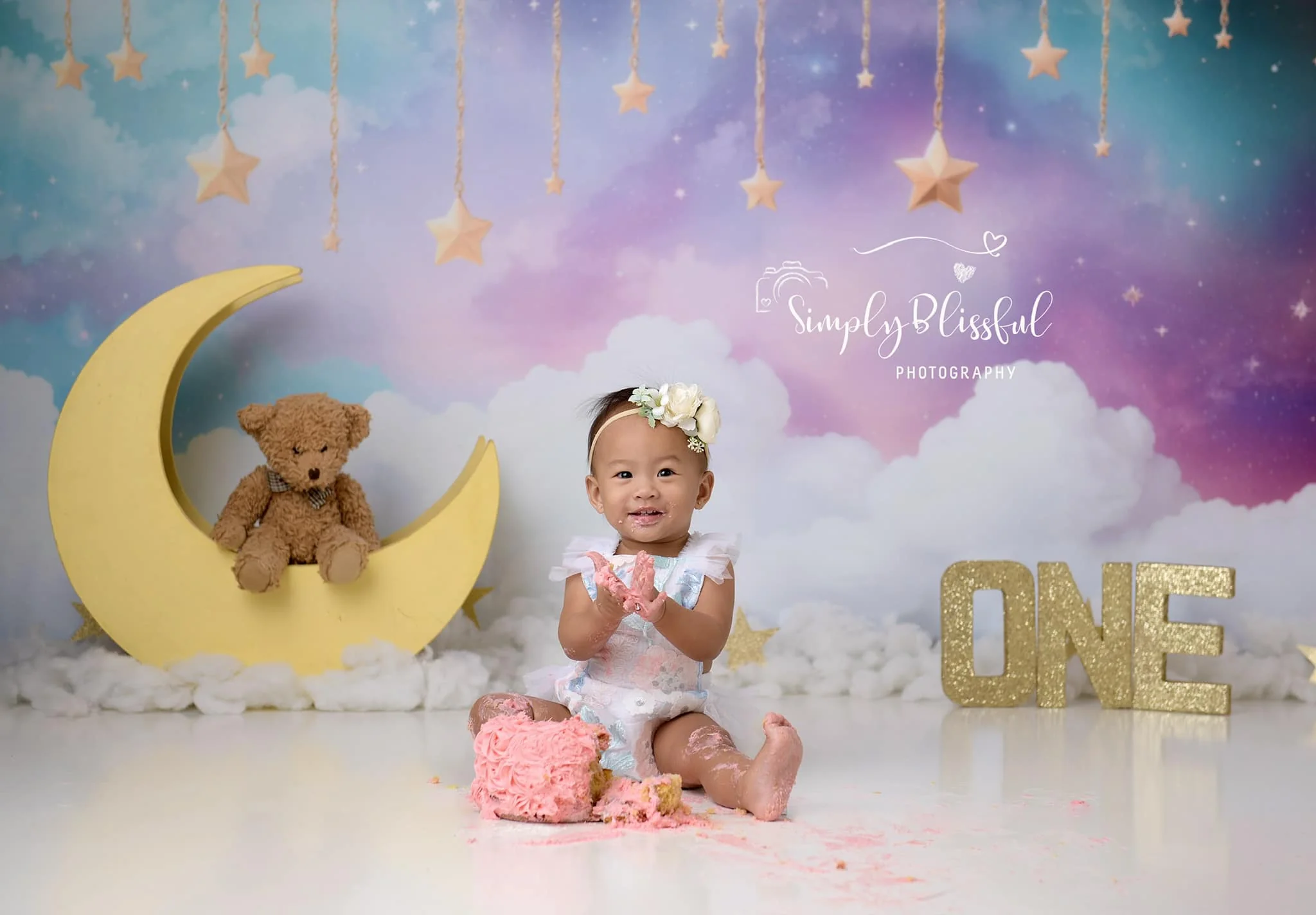 Kate Cake Smash Dreamy Clouds Starry Sky Backdrop Designed by Emetselch - Image 4