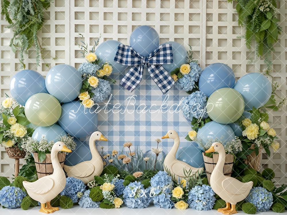 Kate Cake Smash Ducks Blue Balloons Backdrop Designed by Emetselch - Image 3