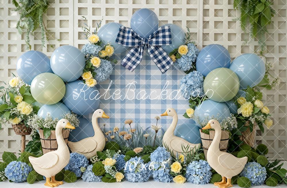Kate Cake Smash Ducks Blue Balloons Backdrop Designed by Emetselch - Image 4