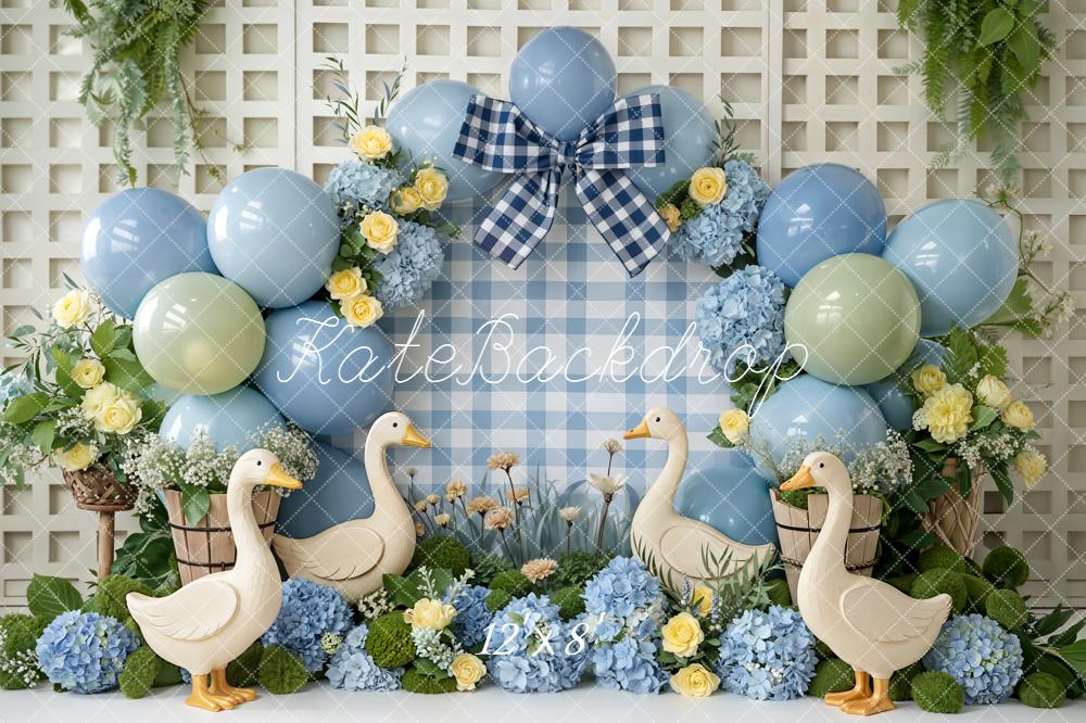 Kate Cake Smash Ducks Blue Balloons Backdrop Designed by Emetselch - Image 8