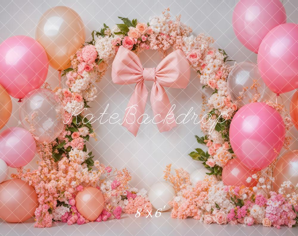 Kate Cake Smash Floral Arch Pink Balloon Fleece Backdrop Designed by Emetselch - Image 2