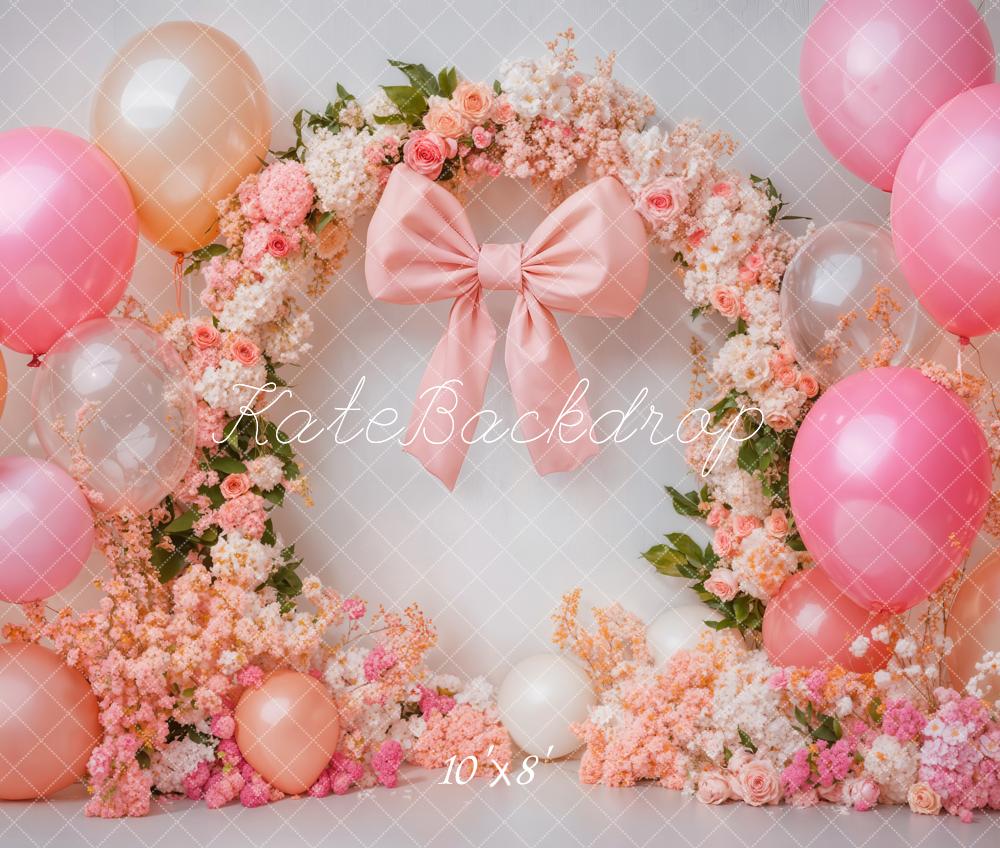 Kate Cake Smash Floral Arch Pink Balloon Fleece Backdrop Designed by Emetselch - Image 3
