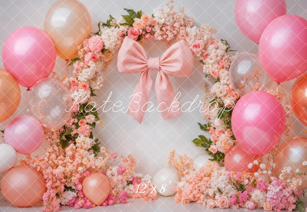 Kate Cake Smash Floral Arch Pink Balloon Fleece Backdrop Designed by Emetselch - Image 4