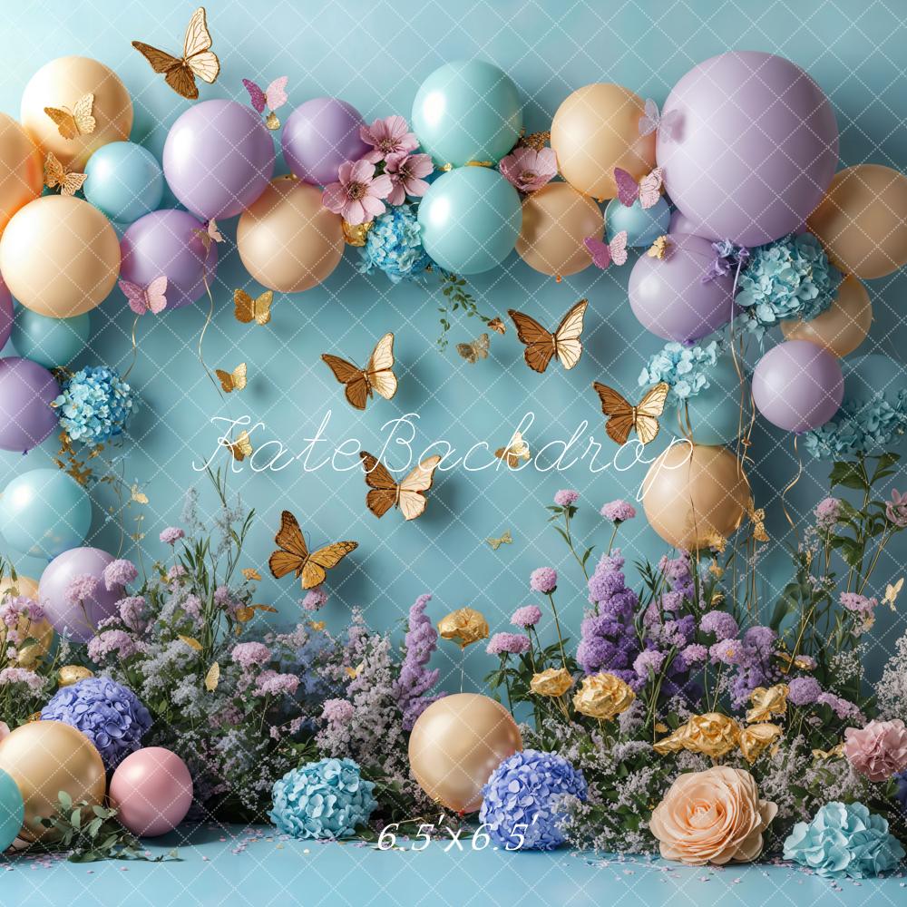 Kate Cake Smash Floral Balloon Butterfly Backdrop Designed by Emetselch - Image 2