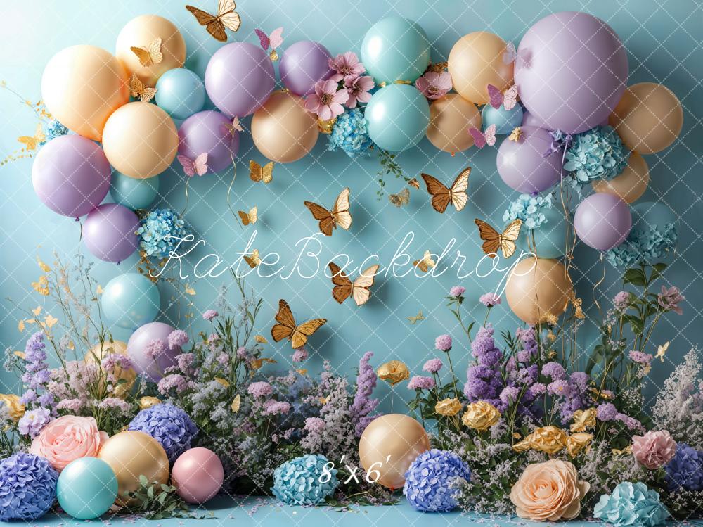 Kate Cake Smash Floral Balloon Butterfly Backdrop Designed by Emetselch - Image 3