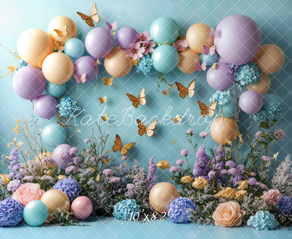 Kate Cake Smash Floral Balloon Butterfly Backdrop Designed by Emetselch - Image 5