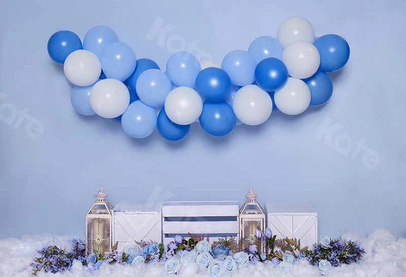 Kate Cake Smash Flowers Balloon Blue Boy Backdrop Designed by Emetselch - Image 2