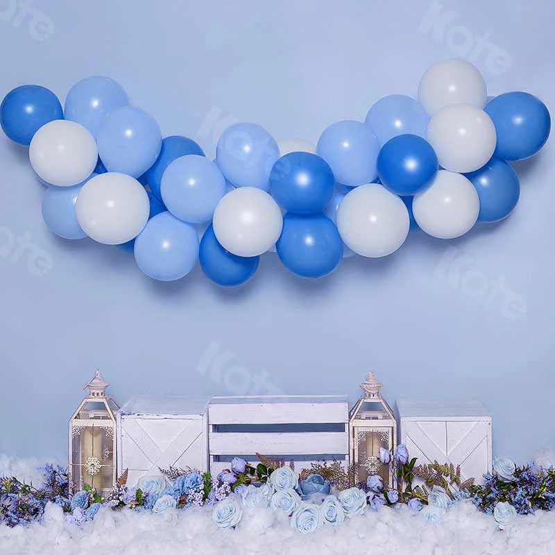 Kate Cake Smash Flowers Balloon Blue Boy Backdrop Designed by Emetselch - Image 3