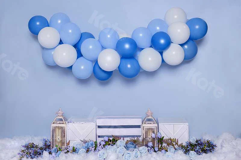 Kate Cake Smash Flowers Balloon Blue Boy Backdrop Designed by Emetselch - Image 4