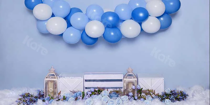 Kate Cake Smash Flowers Balloon Blue Boy Backdrop Designed by Emetselch - Image 6