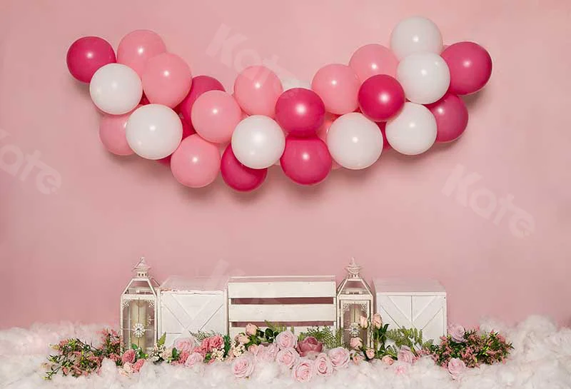 Kate Cake Smash Flowers Balloon Pink Girly Backdrop Designed by Emetselch - Image 2
