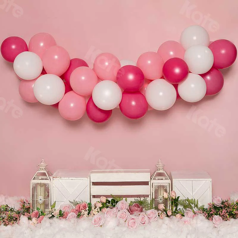 Kate Cake Smash Flowers Balloon Pink Girly Backdrop Designed by Emetselch - Image 3