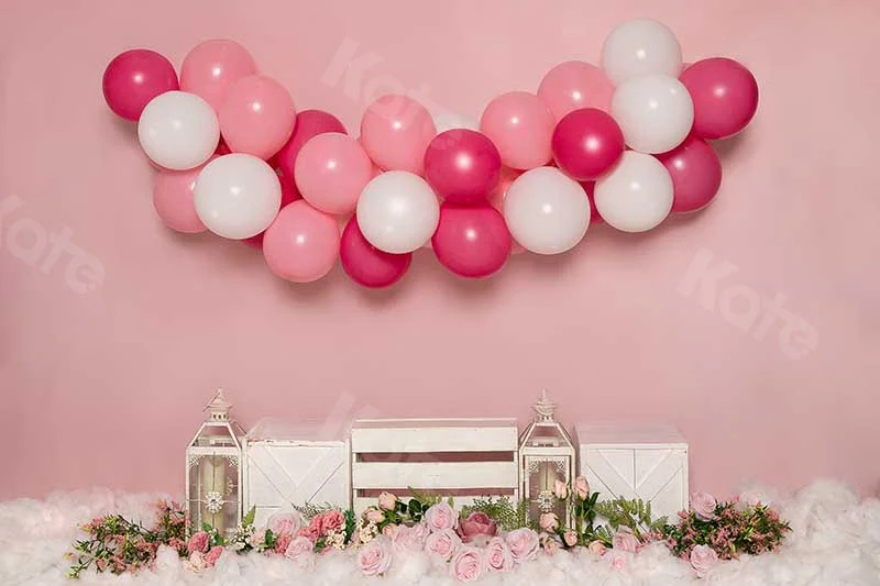 Kate Cake Smash Flowers Balloon Pink Girly Backdrop Designed by Emetselch - Image 4