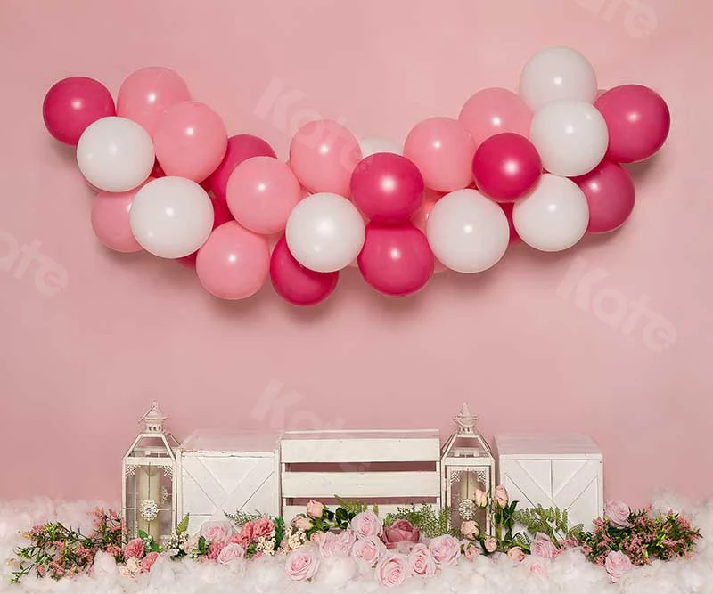 Kate Cake Smash Flowers Balloon Pink Girly Backdrop Designed by Emetselch - Image 5
