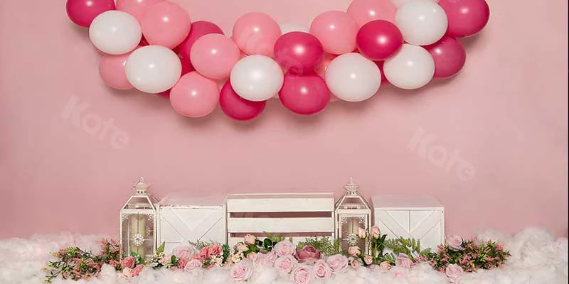 Kate Cake Smash Flowers Balloon Pink Girly Backdrop Designed by Emetselch - Image 6