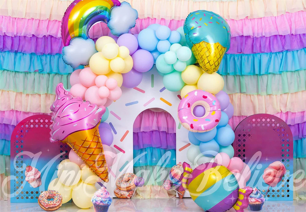 Kate Cake Smash Ice Cream Balloons Arch Backdrop Designed by Mini MakeBelieve - Image 2