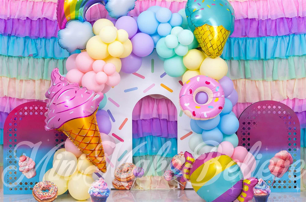 Kate Cake Smash Ice Cream Balloons Arch Backdrop Designed by Mini MakeBelieve - Image 5