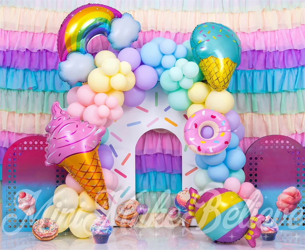 Kate Cake Smash Ice Cream Balloons Arch Backdrop Designed by Mini MakeBelieve - Image 6