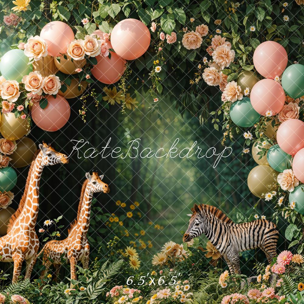 Kate Cake Smash Jungle Animal Balloons Arch Backdrop Designed by Emetselch - Image 2