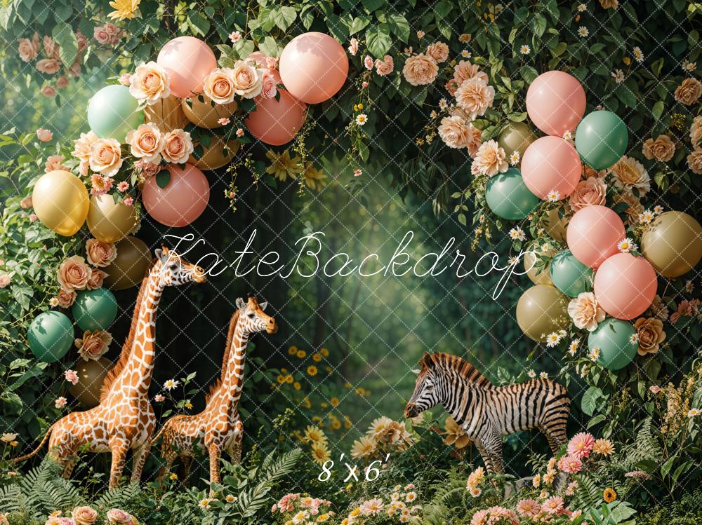 Kate Cake Smash Jungle Animal Balloons Arch Backdrop Designed by Emetselch - Image 3