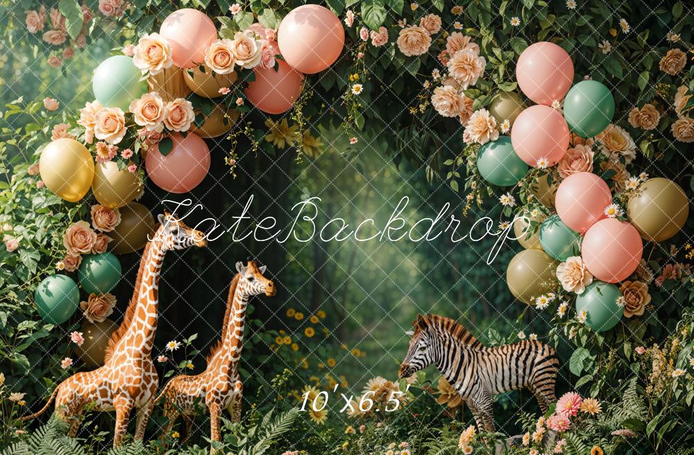 Kate Cake Smash Jungle Animal Balloons Arch Backdrop Designed by Emetselch - Image 4