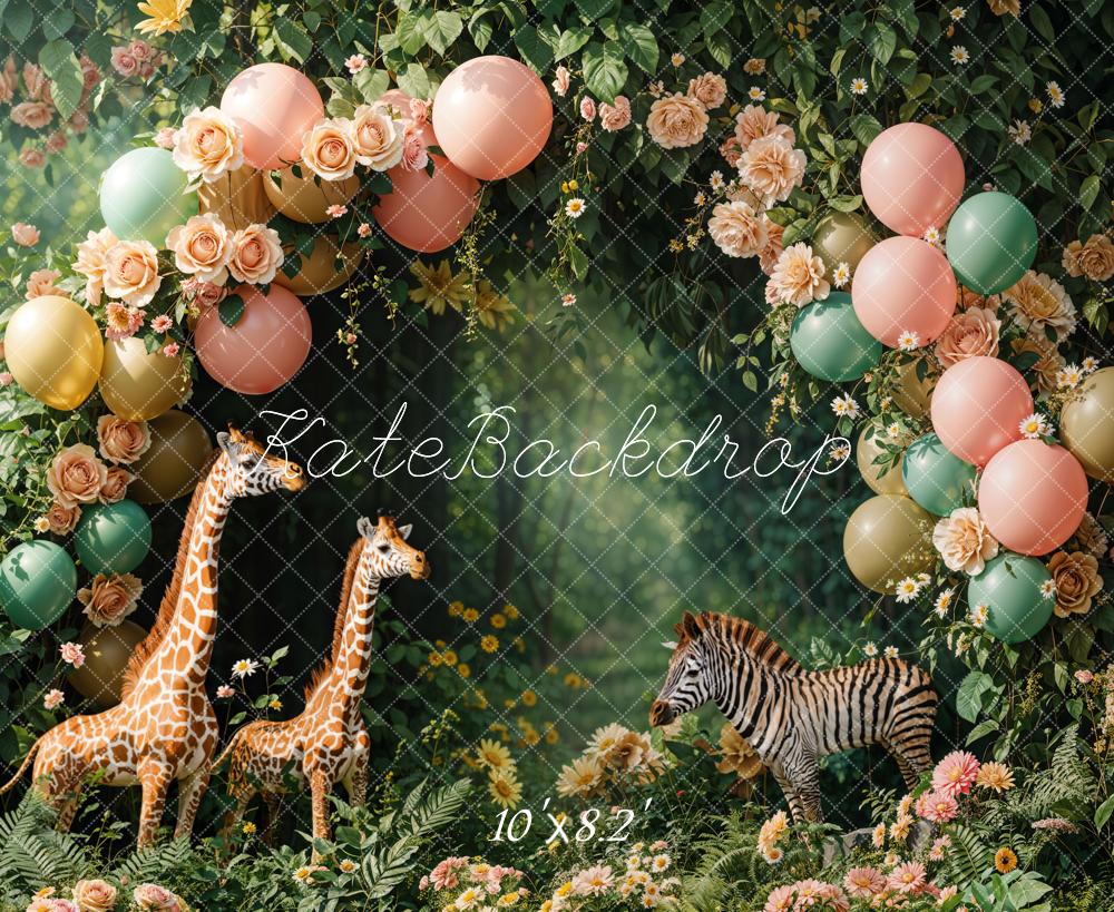 Kate Cake Smash Jungle Animal Balloons Arch Backdrop Designed by Emetselch - Image 5