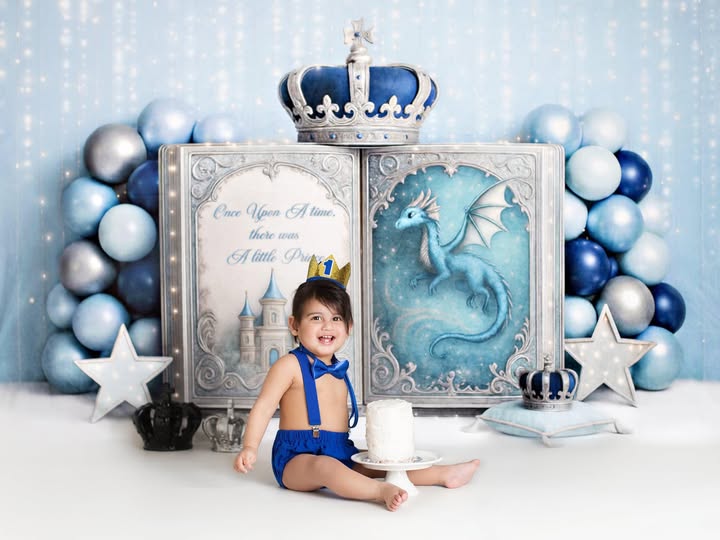 Kate Cake Smash Little Prince Crown Book Blue Backdrop Designed by Ashley Paul - Image 2