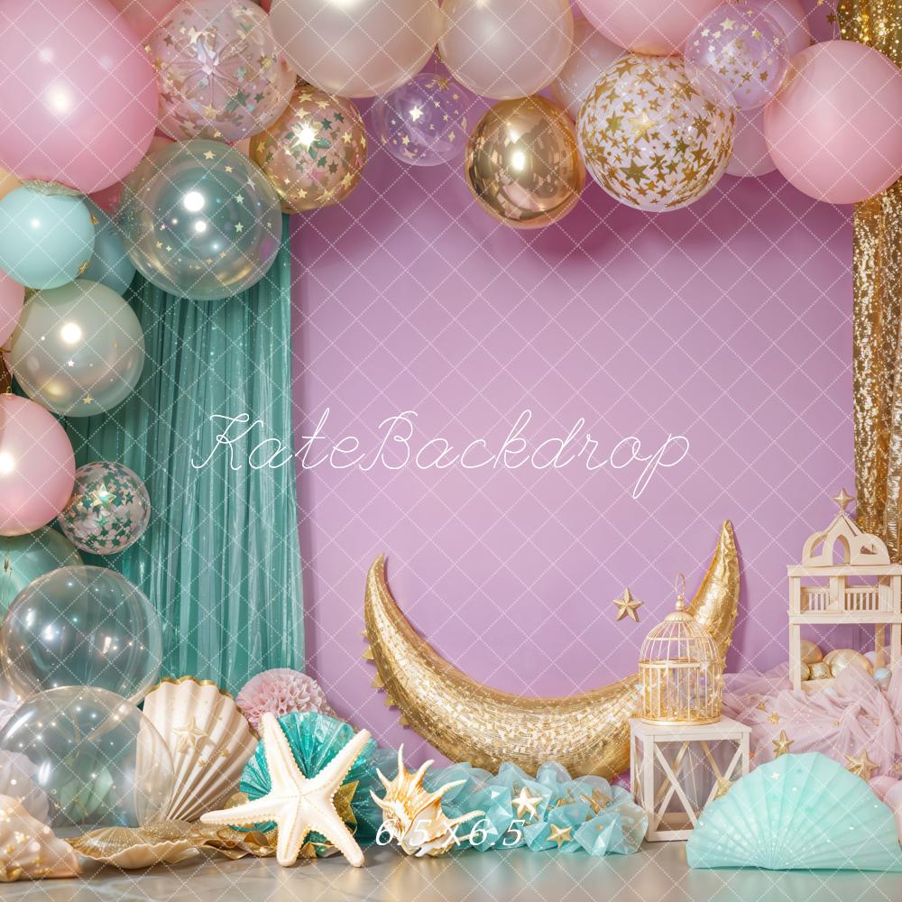 Kate Cake Smash Mermaid Pastel Balloon Backdrop Designed by Emetselch - Image 2