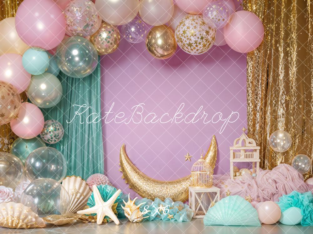 Kate Cake Smash Mermaid Pastel Balloon Backdrop Designed by Emetselch - Image 3