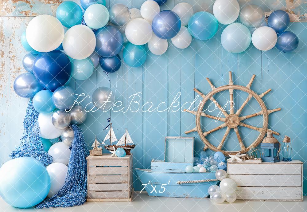 Kate Cake Smash Nautical Balloons Sailboat Blue Backdrop Designed by Emetselch - Image 2