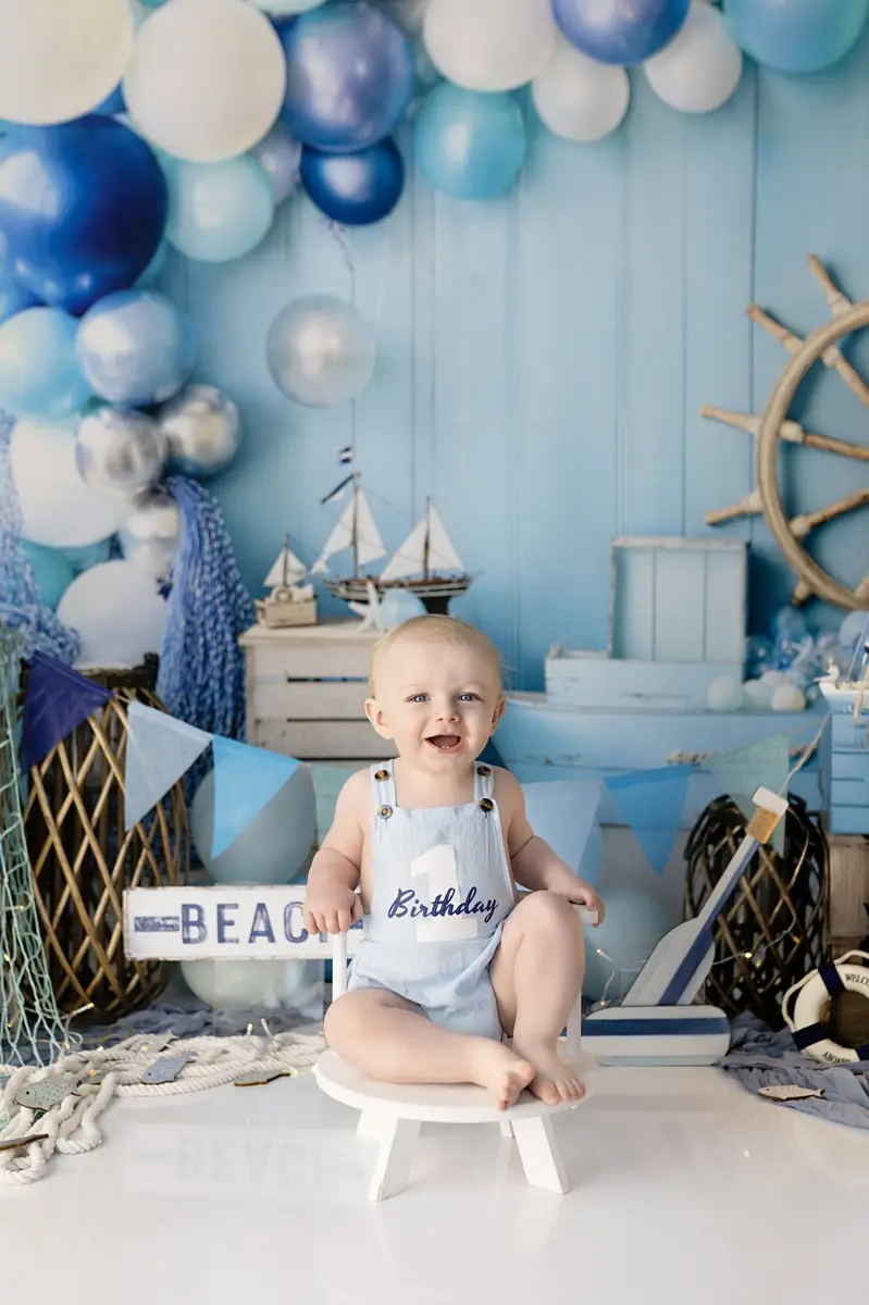 Kate Cake Smash Nautical Balloons Sailboat Blue Backdrop Designed by Emetselch - Image 3