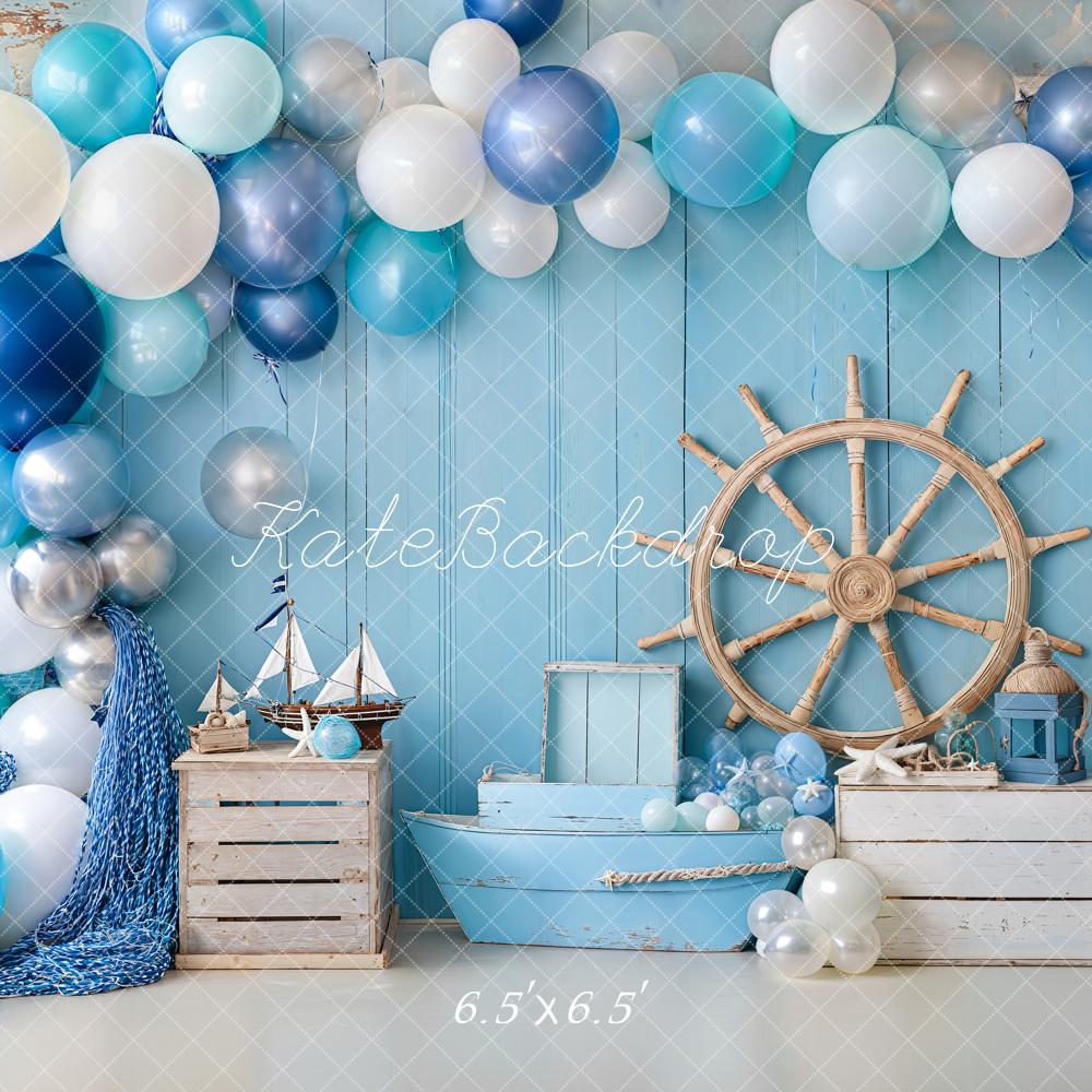 Kate Cake Smash Nautical Balloons Sailboat Blue Backdrop Designed by Emetselch - Image 4