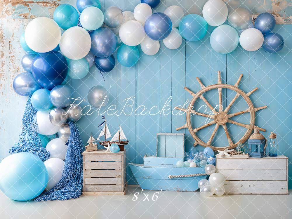Kate Cake Smash Nautical Balloons Sailboat Blue Backdrop Designed by Emetselch - Image 5