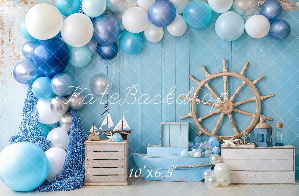 Kate Cake Smash Nautical Balloons Sailboat Blue Backdrop Designed by Emetselch - Image 6
