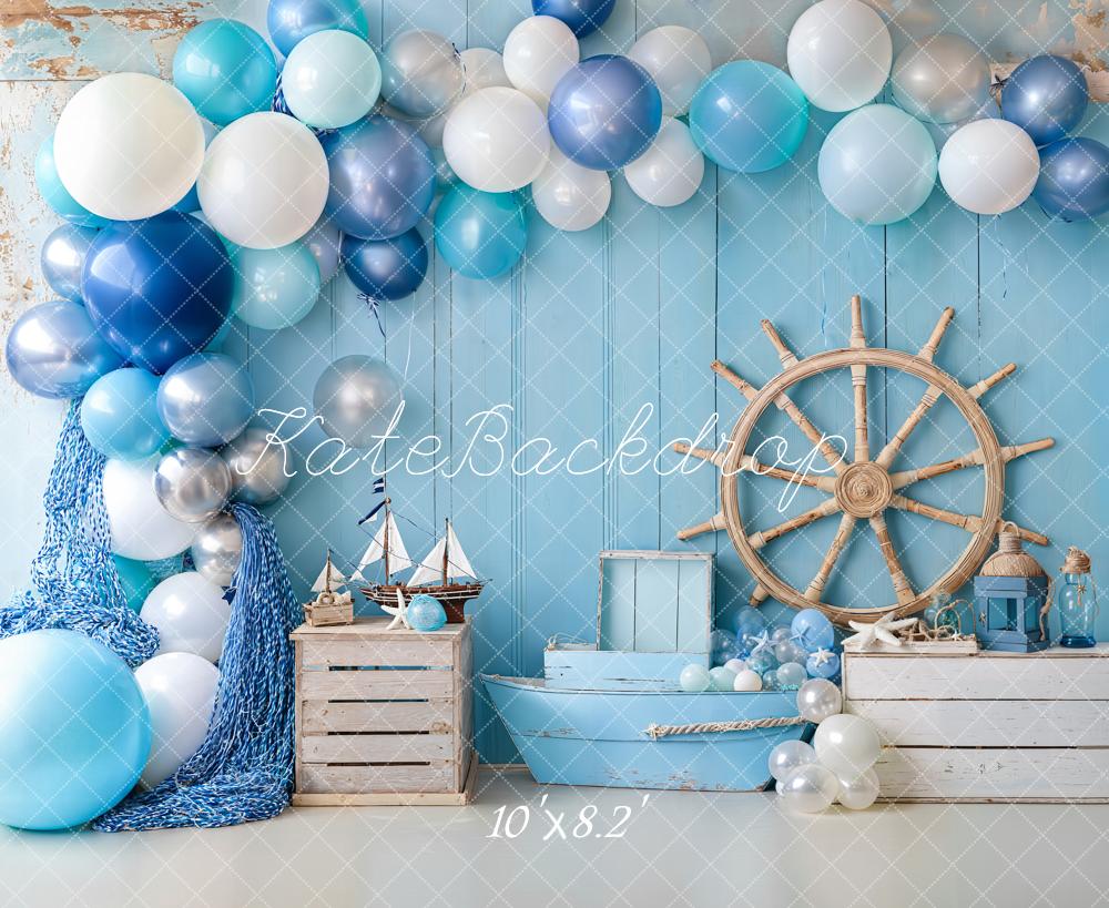 Kate Cake Smash Nautical Balloons Sailboat Blue Backdrop Designed by Emetselch - Image 7