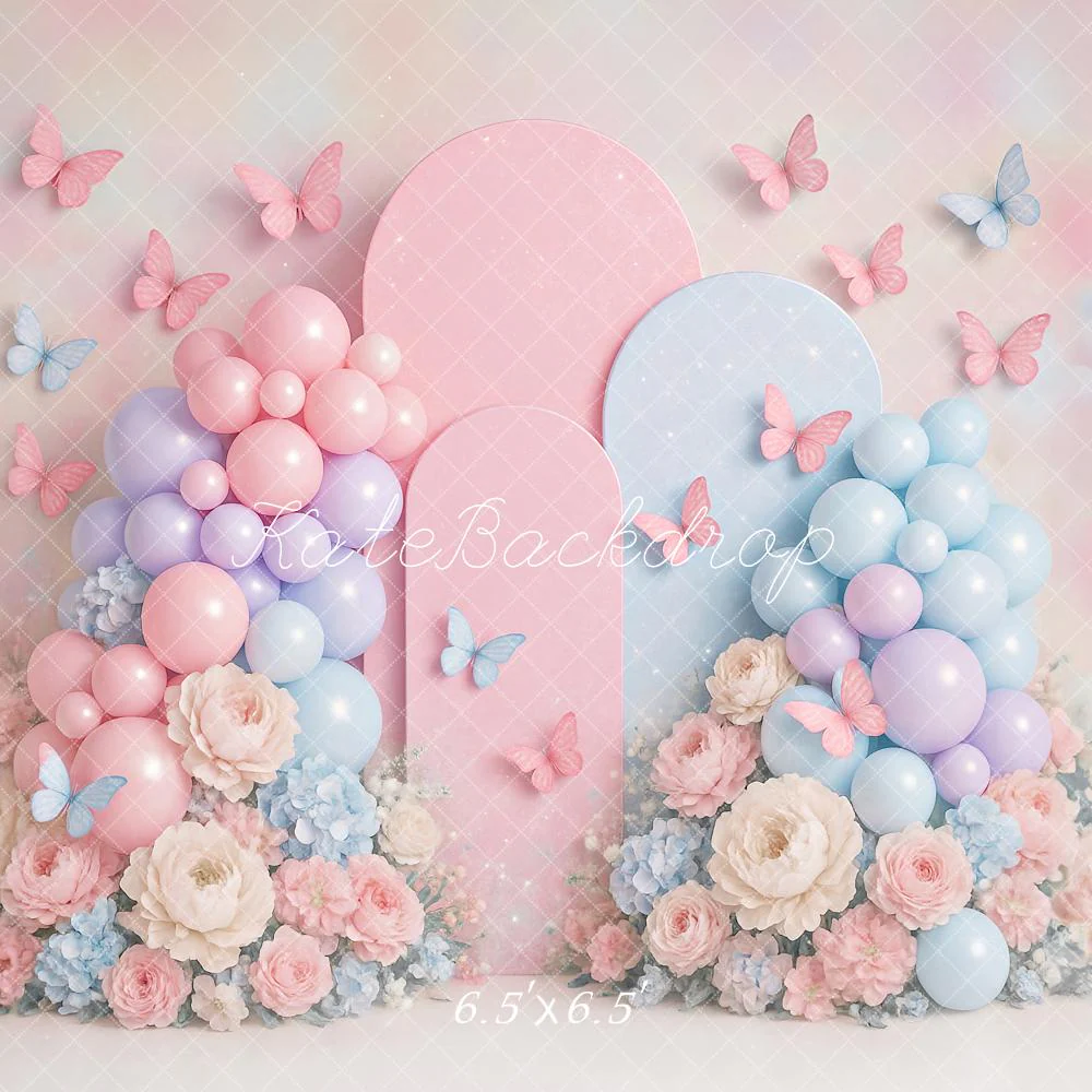Kate Cake Smash Pastel Balloon Floral Butterfly Backdrop Designed by Ashley Paul - Image 6
