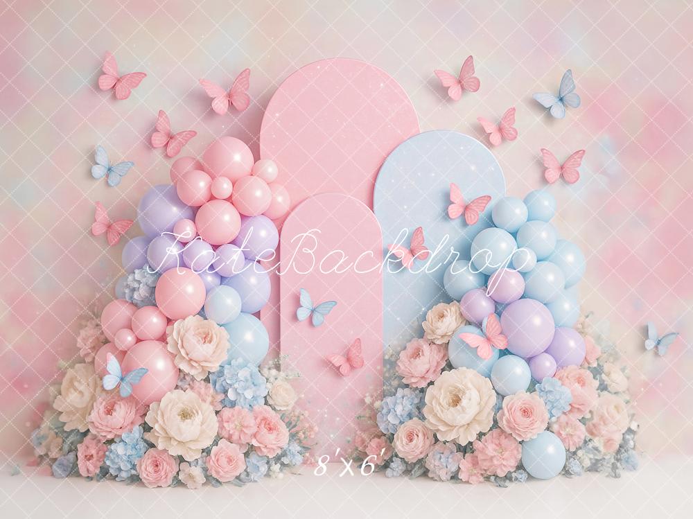 Kate Cake Smash Pastel Balloon Floral Butterfly Backdrop Designed by Ashley Paul - Image 7